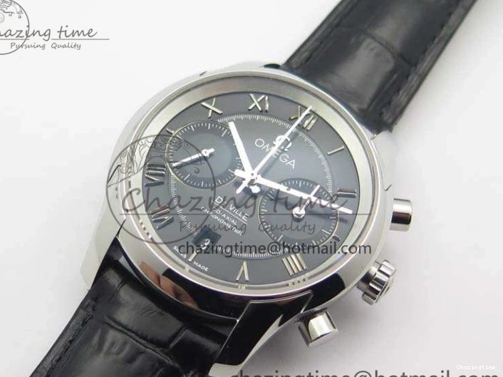 0812 De Ville Chronograph SS OMF 1:1 Best Edition Black Dial On Black Leather Strap A Fashionable 8109